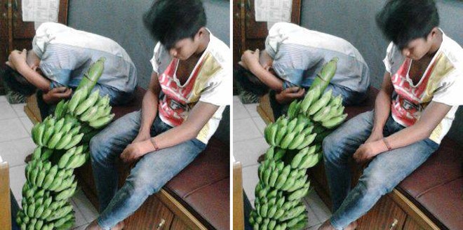 <b>CURI PISANG: </b>2 Pemuda AG dan RD yang tertangkap mencuri pisang.