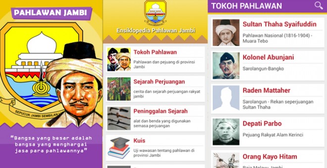 Screenshoot aplikasi mengenal pahlawan Jambi