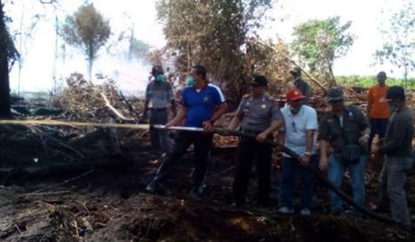 upaya pemadaman kebakaran lahan sawit di Desa Rantau Kary