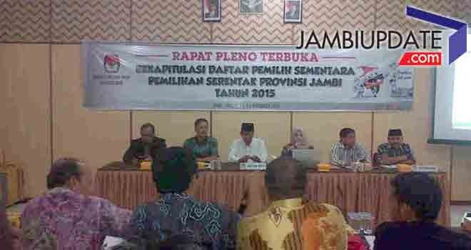 KPU Provinsi Jambi gelar rapat pleno terbuka rekapitulasi daftar pemilih sementara (DPS) pemilihan serentak provinsi Jambi.