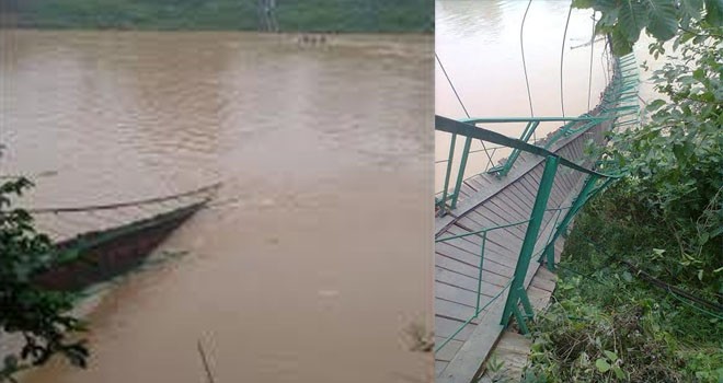 Jembatan gantung yang berada di Desa Gurun Tuo, Kecamatan Mandiangin Putus.