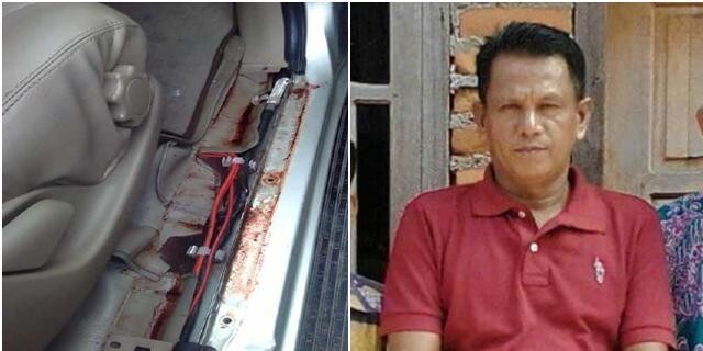 Mobil Kades Muara Kilis yang ditemukan penuh bercak darah dan photo Kades Muara Kilis semasa hidup