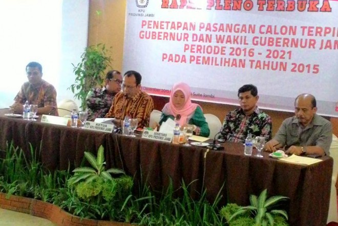 Rapat Pleno KPU Provinsi Jambi penetapan calon terpilih di Pilgub Jambi 