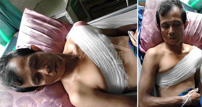 M Yamin (54) warga Bukit Paku RT 06 Desa Pelayangan, Kecamatan Muaratembesi, Kabupaten Batanghari, kini terbaring lemas di RSU Hamba Muarabulian.