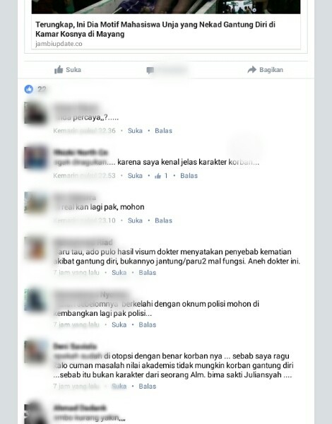 Beberapa akun FB yang memperbincangkan soal kematiam alm Bima Sakti