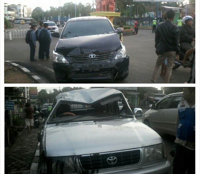 Dua mobil yang tabrakan di Makalam pagi ini (4/5). (F/UCOK/JU)