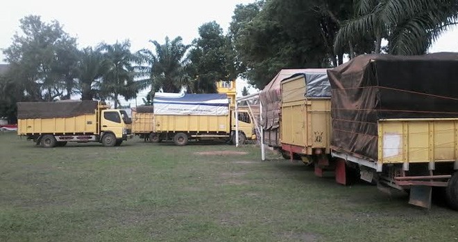 7 truk pengangkut kayu tanpa dokumen alias ilegal diamankan Aparat Polresta Jambi.