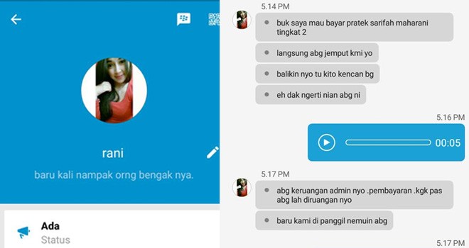 Screanshot BBM Akun BBM bernama Rani.
