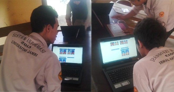 Sejumlah Mahasiswa Sistem Informasi Unja saat melakukan pemilihan ketua Himpunan dengan menggunakan Sistem E-Voting. (Foto: Muslih)