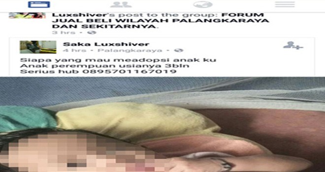 Screanshot posting facebook Bayi dijual. 