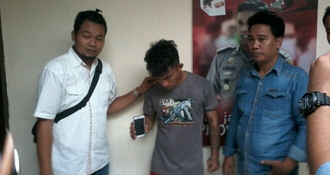 Ucok, pelaku copet yang berhasil diamankan pihak kepolisian Sektor Pasar.