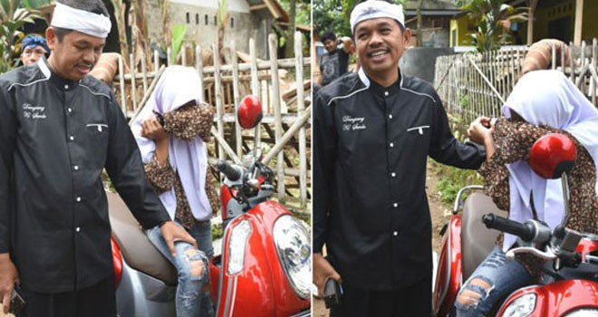 Dedi Mulyadi menegur siswi SMP yang naik motor tak pakai helm. Foto Humas Pemkab Purwakarta/pojoksatu