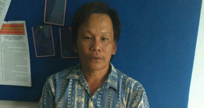 Kaharuddin (44) warga Parit 13 Dusun Rajawali, Desa Simbur Naik tersangka pembacokan tanjabtim.
