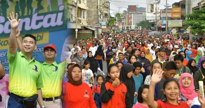 Ribuan warga hadir jalan santai bersama Walikota Fasha di Kecamatan Jambi Timur, Kota Jambi.