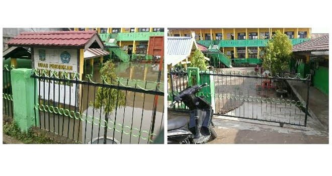 Hujan lebat, tampak SDN 84 Kota Jambi tidak lagi banjir.