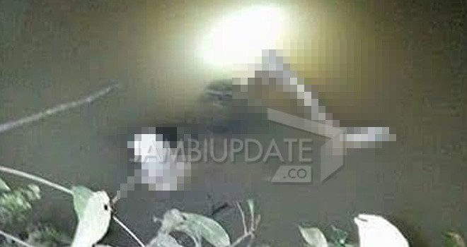 Mayat yang sudah jadi tengkorang yang ditemukan warga di sungai.