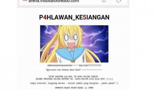 Situs website www.arena.indosatooredoo.com diretas hacker. Foto beredar di medsos