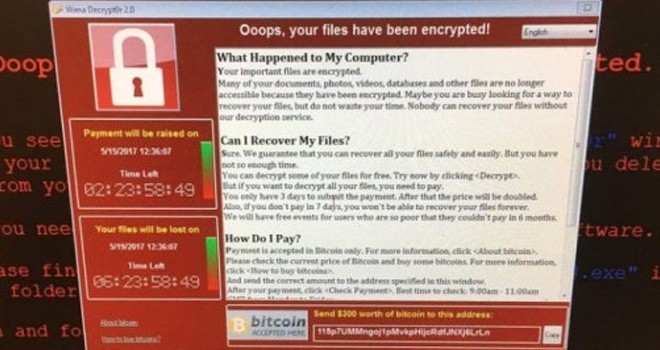 Komputer yang terserang virus WannaCry. Foto: Daily Telegraph 