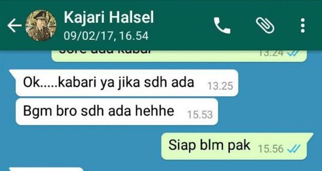 Percakapan yang diduga Kepala Kejaksaan Negeri (Kejari) Labuha, Kabupaten Halmahera Selatan (Halsel), Cristian Ratu Anik saat minta THR (JAWA POS GROUP)