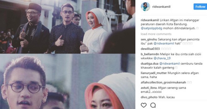 Wali Kota Bandung Ridwan Kamil saat berfoto bersama afgan. Foto : Instagram