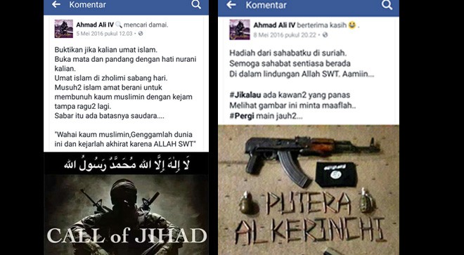 Postingan Pria Terduga Gabung ISIS di Kerinci Serukan Jihad di Facebook. Foto : facebook