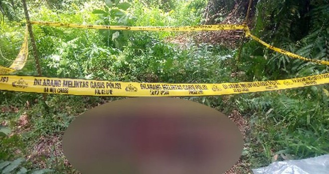 Sosok mayat wanita tanpa identitas ditemukan membusuk di perkebunan PTPN II tepatnya Afdeling III, Dusun II, Desa Penara Kebun, Tanjung Morawa, Selasa (25/7) pagi. Foto : Pojoksatu