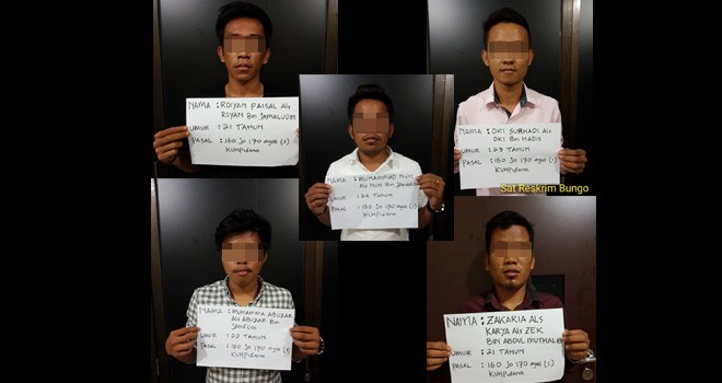 Pelaku pengerusakan, pencurian, dan pembakaran Mess PT. Megasawindo Perkasa saat unjuk rasa beberapa waktu lalu ditahan Polres Bungo.