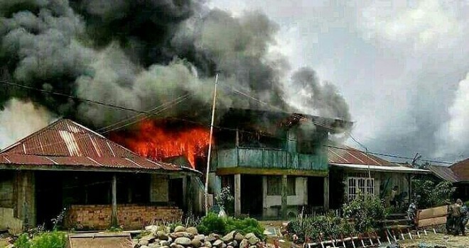 Kebakaran terjadi di Desa Sebapo, Kecamatan Mestong Muarojambi.