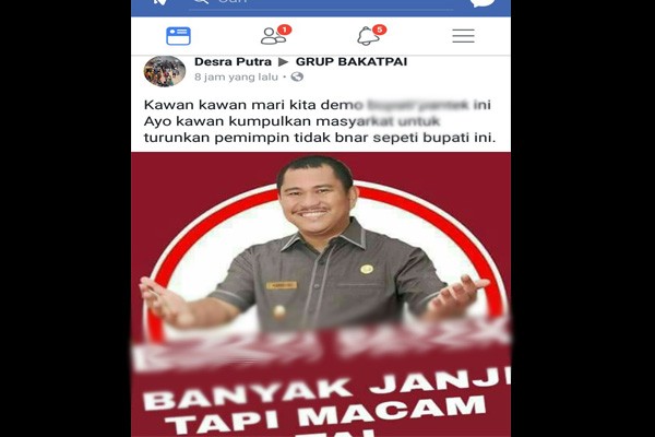 Postingan yang menghina Bupati Bungo di Medsos.