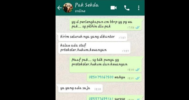Bukti screenshot salah seorang staff.