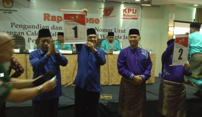 Nomor Urut Paslon di Pilwako Jambi 2018.