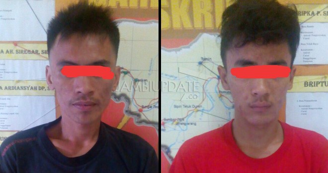 Dua pelaku pencurian hanphone yakni BK dan AR yang diamankan di Mapolsek Kumpeh Ulu.