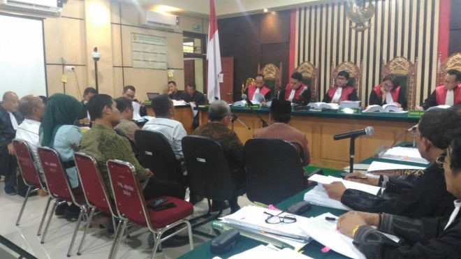 Suasana sidang suap ketok palu RAPBD 2018 digelar di Pengadilan Tipikor Jambi dengan agenda pengambilan kerterangan saksi, Jambi (26/02)