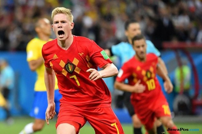 Gol Kevin de Bruyne menentukan kesuksesan Belgia di laga versus Brasil. (Emmanuel Dunand/AFP)