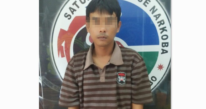 Deni Saputra (33) Warga Desa Sumber Sari, Kecamatan Tebo Tengah saat diamankan Anggota Satresnarkoba Polres Tebo.