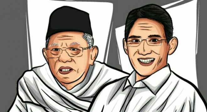 Ilustrasi Cawapres Ma ruf Amin dan Sandiaga Uno untuk Pilpres 2019 (KOKOH PRABA/JAWA POS)