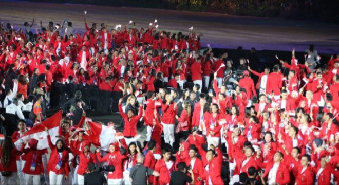 Kontigen Indonesia di acara pembukaan Asian Games 2018 di SUGBK , Sabtu (18/8). Foto: Humas Kemenko PMK
