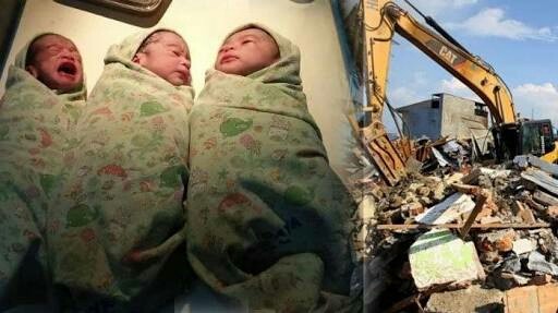 Bayi kembar tiga yang lahir di tenda pengungsian. 