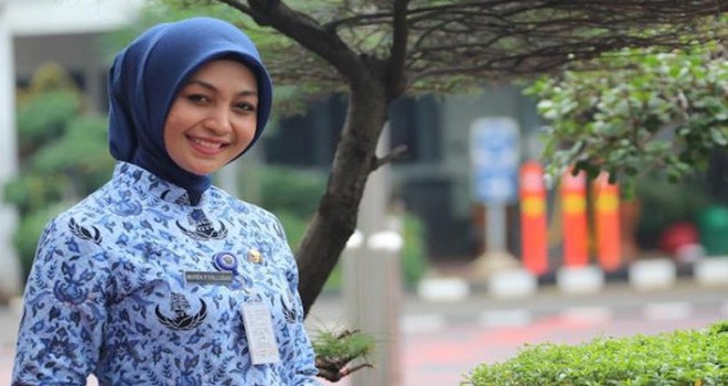 ASN Kementrian Dalam Negeri sebagai model cara berhijab. Foto : Puspen Kemendagri.
