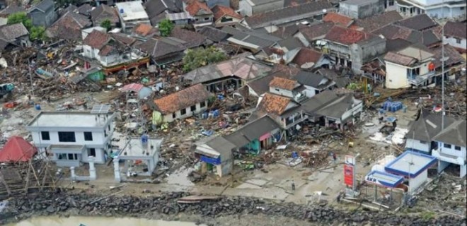 Kondisi pesisir Banten usai dihantam Tsunami Selat Sunda. Foto BNPB