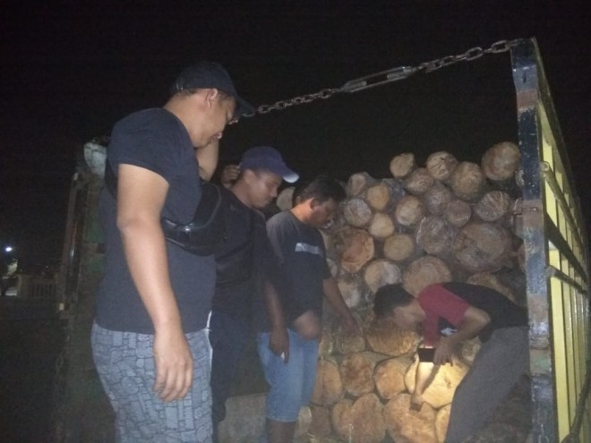 Dua Truk pengangkut kayu ilegal berhasil diamankan. 