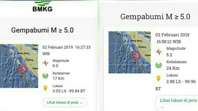 Gempa bumi yang berkekuatan 6,0 Skala Richter terjadi di wilayah Sumatera Barat. 
