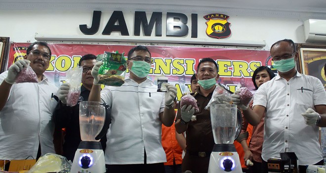 Polda Jambi Musnahkan Barang Bukti Narkotika Hasil Operasi Antik 2019. Foto : Ist