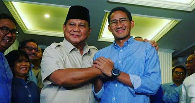 Prabowo Subianto dan Sandiaga Uno dalam sidang sengketa Pilpres 2019.