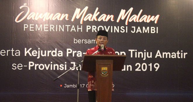 Gubernur Jambi Fachrori Umar, menyikapi pelaksanaan Kejuaraan Daerah Pra Porprov Tinju Amatir 2019 yang dilaksanakan 17-19 Oktober 2019.