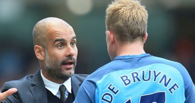 Pep Guardiola dan Kevin de Bruyne.
