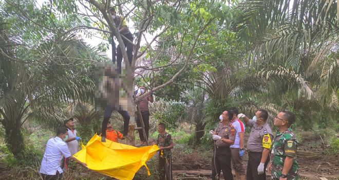 Warga RT 06 Karya Jaya Desa Muntialo, Kecamatan Betara dikejutkan dengan penemuan mayat yang terantung di pohon dalam kondisi sudah tidak bernyawa.