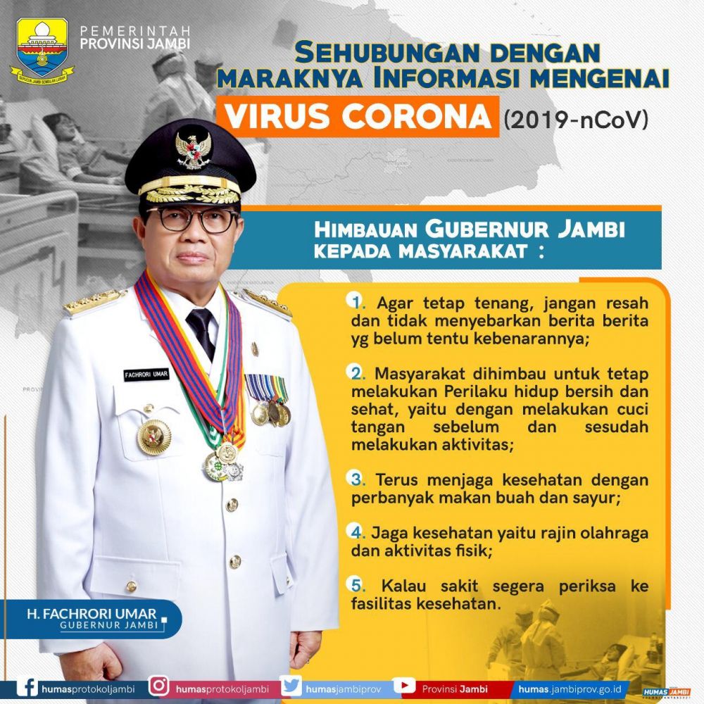 Gebernur Jambi Himbau Masyarakat Tingkatkan Kesiagaan Virus Corona.

