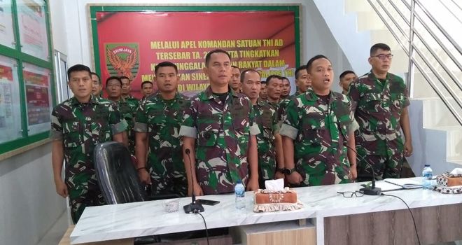 Komandan Korem 042 Garuda Putih diwakili Kasrem mengikuti Apel Dansat TNI AD Tersebar Kodam II/Swj TA 2020.