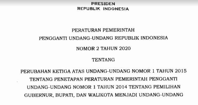 Perppu Penundaan Pilkada Resmi Diterbitkan